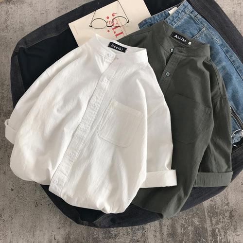 Summer Trendy Collar Shirt for Men - Black and White, 7/8 Sleeve, Stylish Casual Long-Sleeve Outerwear