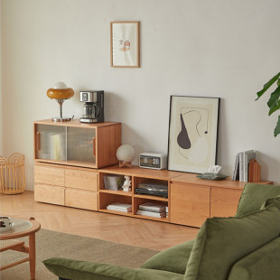 Scandinavian Solid Wood Floor Tv Cabinet Cherry Wood Furniture Living Room Floor Cabinet Storage Cabinet Floor Log Combination Cabinet