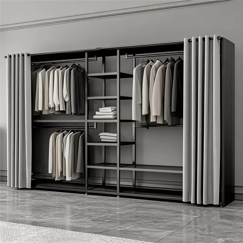 开放式衣柜落地衣橱衣帽架家用衣帽间卧室全金属组装自制简易钢架