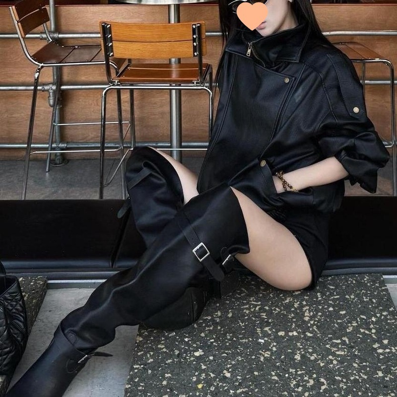 时尚美式皮衣外套女2025秋季新款宽松百搭设计感机车皮夹克潮|undefined