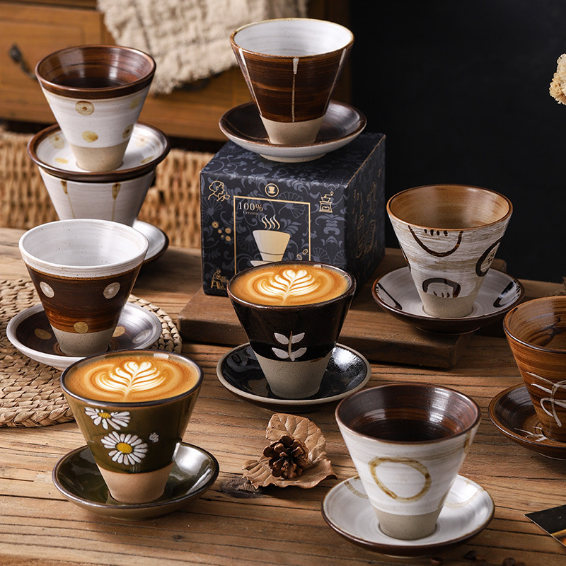 Creative Niche Ceramic Coffee Cup and Saucer Set Japanese Mug Retro Stoneware Latte Art Cup Gift Box Creative Niche Ceramic Coffee Cup and Saucer Set Japanese Mug Retro Stoneware Latte Art Cup Gift Box