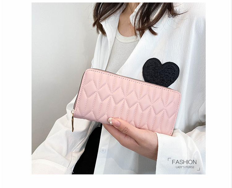 142g Weight Synthetic Leather Lining Material Zipper Closure Type Long Wallet Bags Type Business Occasion Women's Stripe Lingge Pu Leather Zipper Wallets