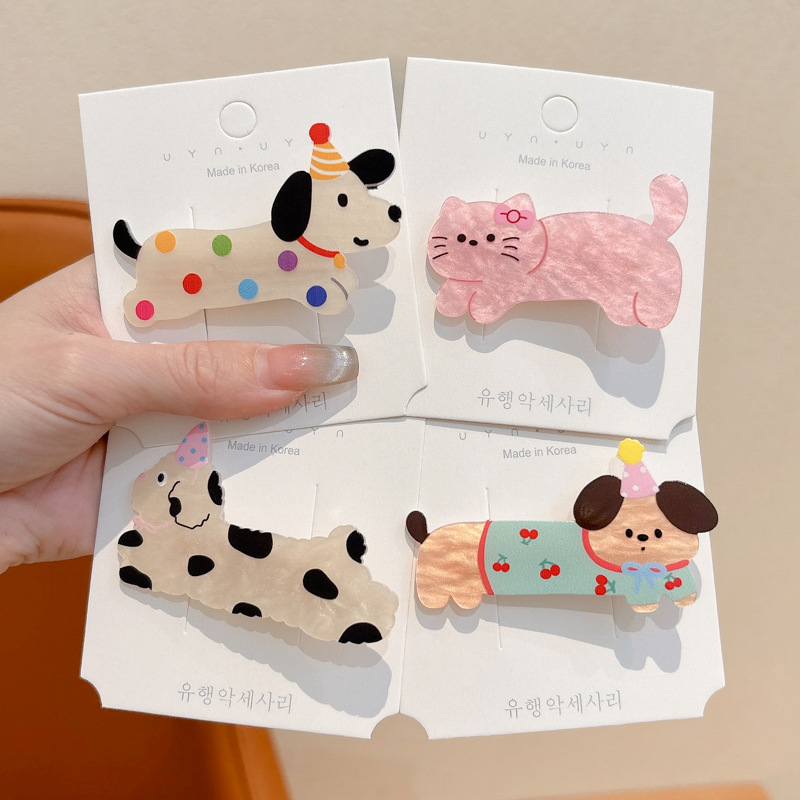 Clipper de cabello de perro manchado fresco dulce lindo animal caricatura gato no daña el cabello lateral fijado cabello de mujer