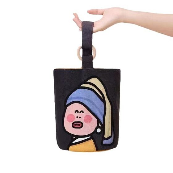 Cute funny cartoon personality niche bucket bag canvas bag shopping female student Bento take meals out handbag
