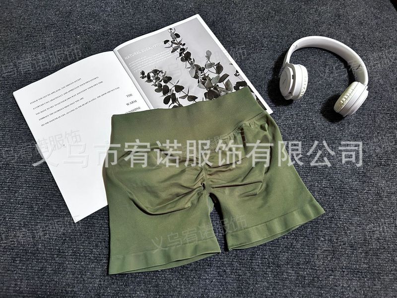 Amazonの新しい3セクションウエストプリーツヒップリフティングローウエストフィットネスシームレス3ポイントパンツスポーツヨガショーツ|undefined