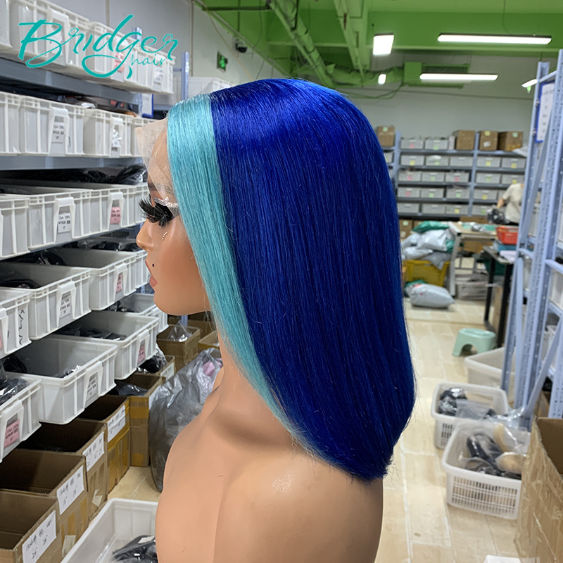 Parrucca di capelli umani STBOB blu chiaro con pizzo frontale completo da 13*4_voghion.com