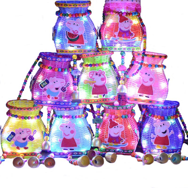 중형 컬러 꼰 컬러 라이트 바구니 5 벨