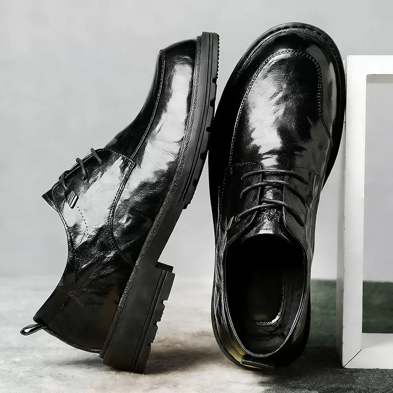 软羊皮皮鞋男高级感真皮正装商务大码男鞋英伦风圆头男士休闲皮鞋