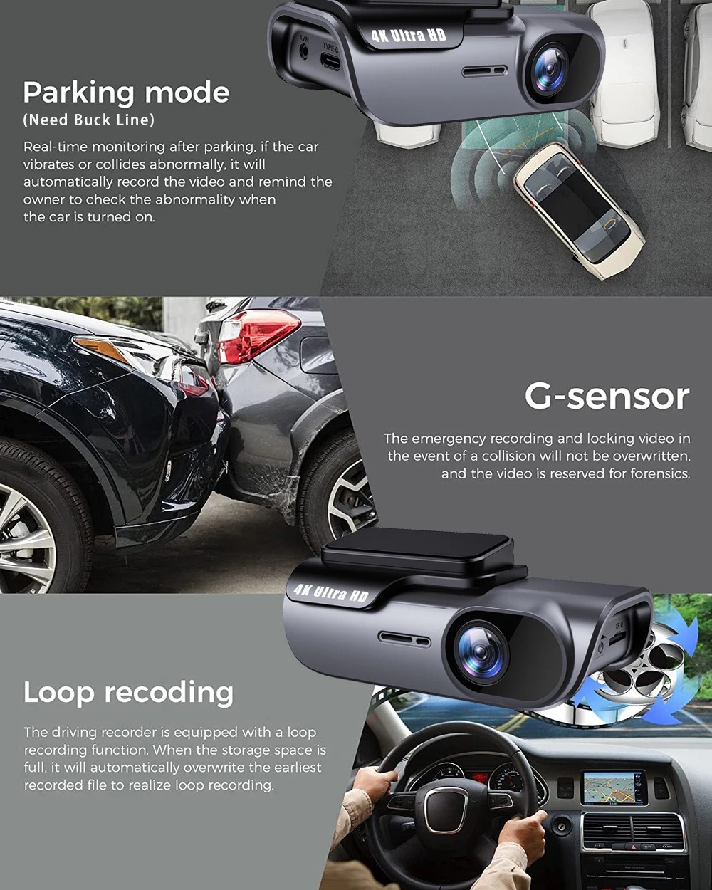 2026 New Product Cross-Border High-Definition 4K Car Dashcam Front and Rear Camera Dashcam Vehicle Recorder