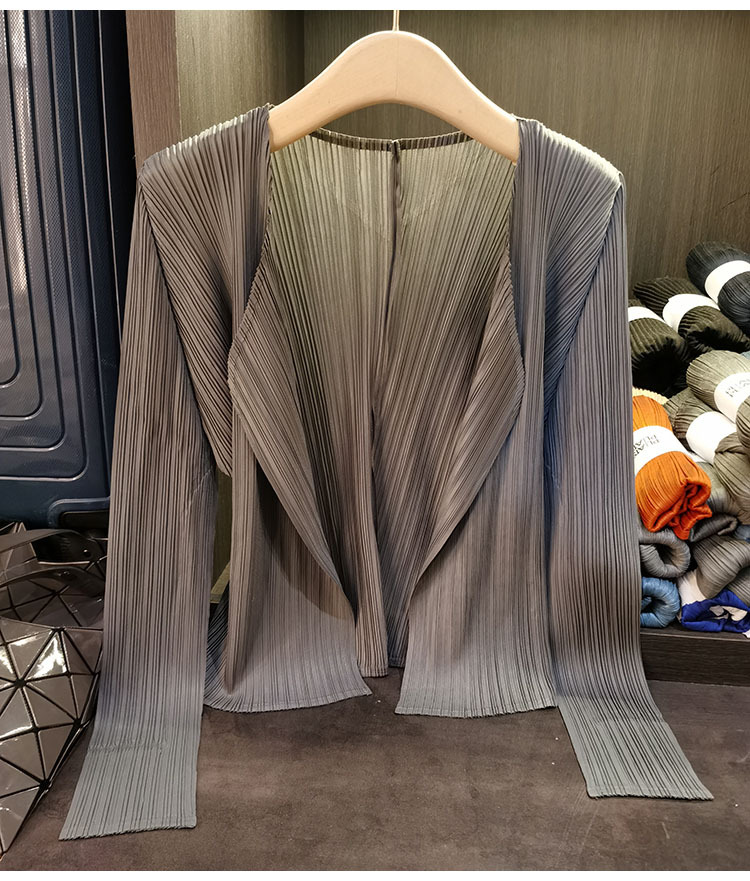 Áo cardigan nữ tay dài xếp ly không cài khuy, phong cách đơn giản cao cấp mùa xuân hè — Màu xanh lam nhạt, Màu đen, Xanh Lông Công, Màu hồng chi tiết 20