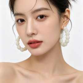 糖果色串珠圆圈耳环 个性小清新彩色耳圈时尚多色大圈几何耳饰女