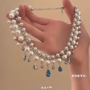 "Ocean Princess" Blue Zircon Australian White Pearl Necklace New High-End Accessible Luxury Dress Clavicle Chain Gift