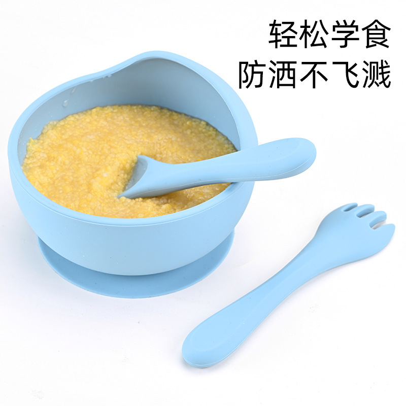 2022 New Baby Silicone Dinner Plate Large Reinforced Suction Cup Children's Silicone Bowl Infant Supplemental Bowl Spoon Fork Set