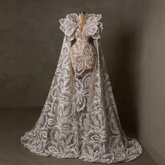 外国貿易高定白いレースの刺繍真珠の優雅なウェディングドレスの舞台のショーの女王のドレス