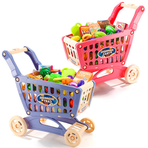 Play house children's shopping cart toy kitchen cutting vegetable set small trolley cutting fruit for boys and girls