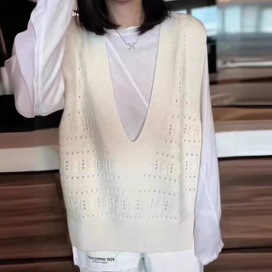 Yms117 2024 Autumn New Loose Pullover Hollow Vest Women's Autumn and Winter V-Neck Sweet Knitted Vest