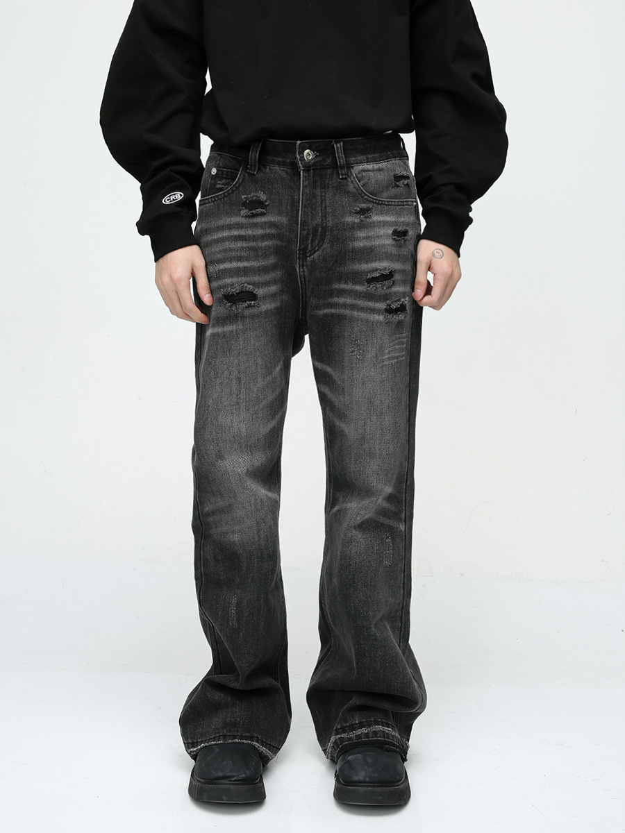 Ropa para hombre MTLCLOTHES | Vaqueros de diseño moderno con dobladillo sin rematar, estilo retro americano, lavados, desgastados y rotos