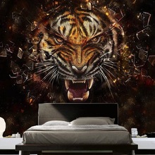 3d老虎狮子图背景墙壁纸网红霸气客厅装饰壁画纹身店刺青动物墙纸