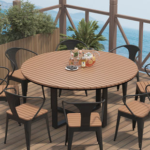 Outdoor Large Round Table and Chair Combination Food Stall Camping Style Outdoor Multi-Person Round Dining Table and Chairs Sun Protection Courtyard Leisure Table