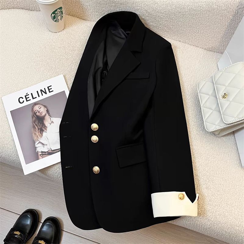 Spring and Autumn Color-Blocked Casual Versatile Blazer, Stylish Long-Sleeve Suit, Trendy European and American Cross-Border Trade Suit