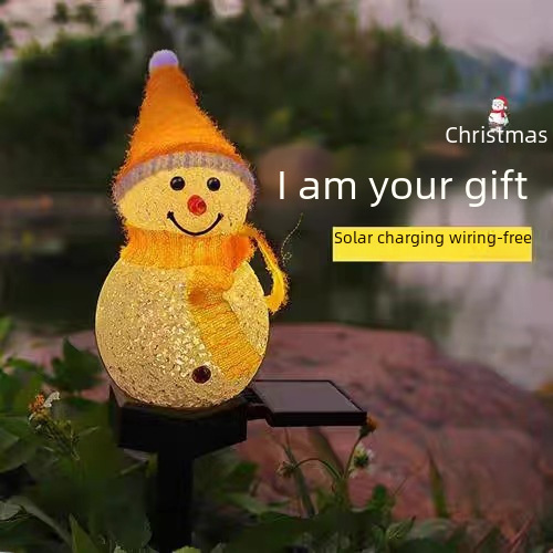 Solar ground lamp Christmas snowman decoration atmosphere night light outdoor courtyard garden EVA rice snowman