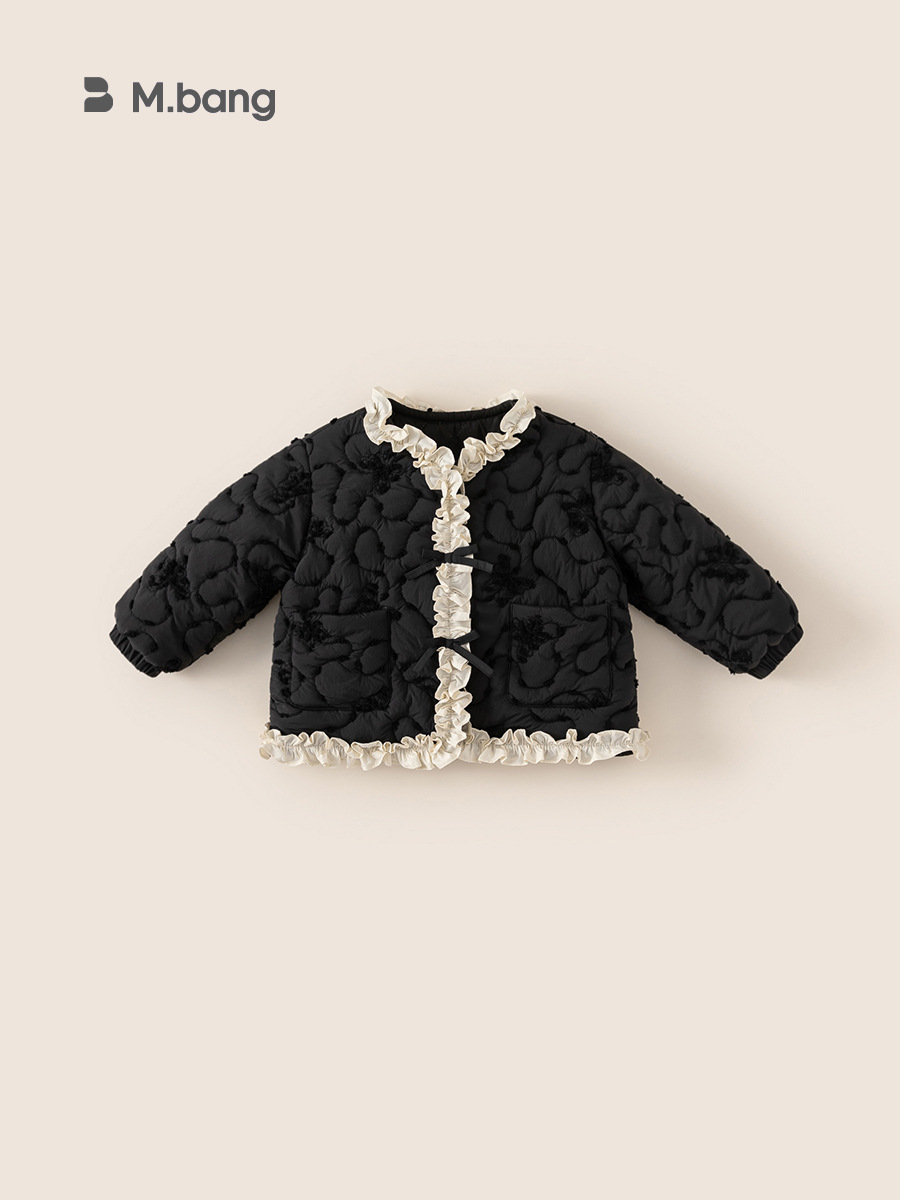Youbao ropa para niños niña pequeña fragancia chaqueta acolchada de algodón invierno nuevo bebé dulce encaje acolchado chaqueta de punto