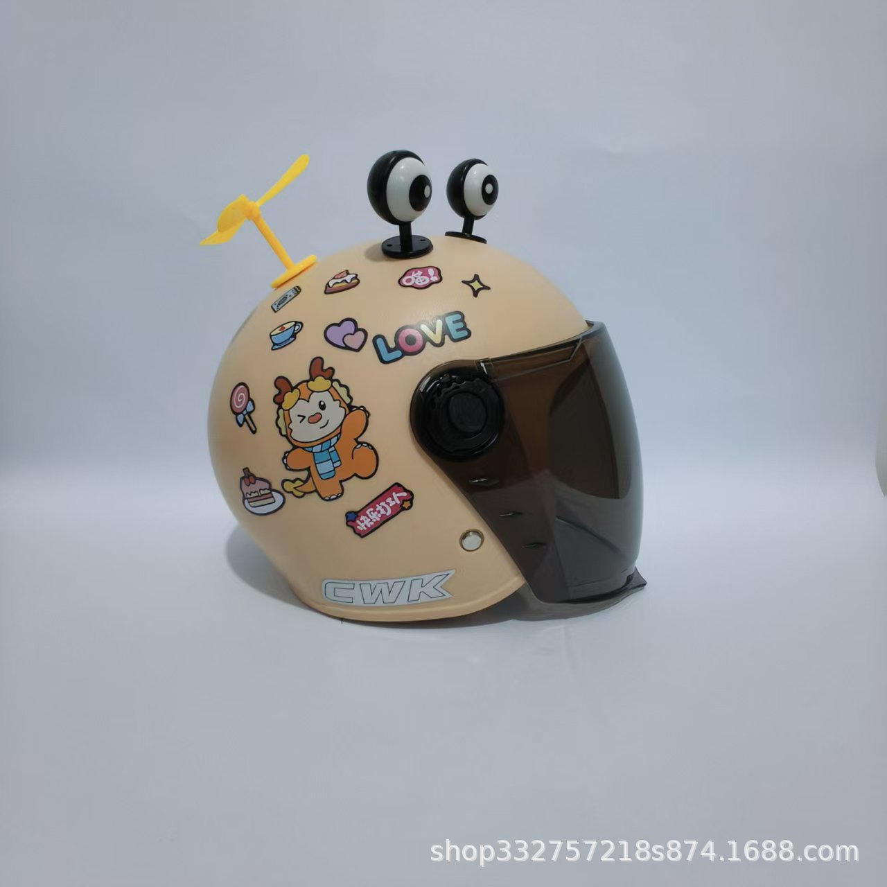 Motosiklet kaskı (dəbilqə) | Motuoche 1-6 Year Old - khaki-scarf-dragon-sunscreen-long-visor-black-eyes-yellow-windmill-3c-children-1-6-years-old-wl07