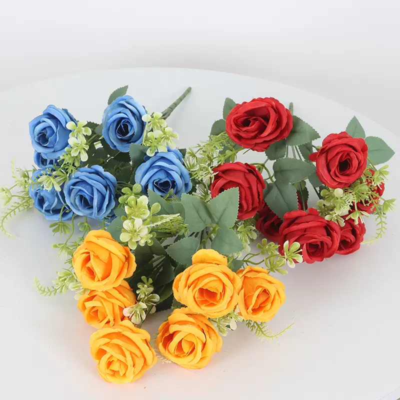 7头甜心玫瑰仿真花小把束家居酒店装扮假花户外花箱插花厂家批发