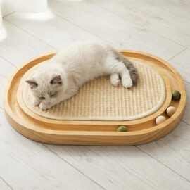 椭圆形木质猫抓板带轨道逗猫球四季通用耐磨耐造宠物磨爪解闷玩具