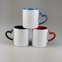 11oz心形把手陶瓷杯内彩陶瓷杯出口咖啡杯热转印热升华陶瓷杯