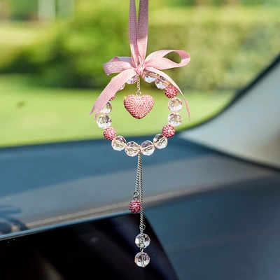 Car Rearview mirror pendant | Car hanging - pink-peach-heart