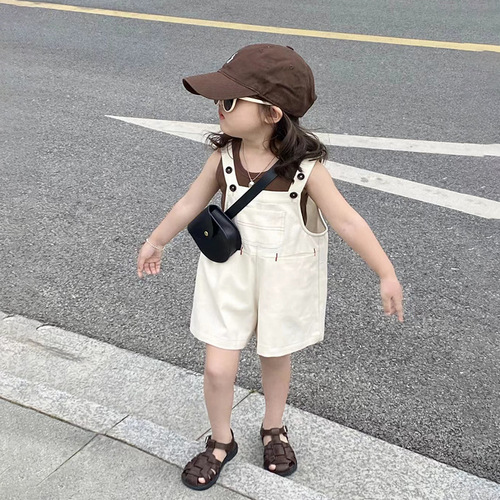 Girls 2023 new summer style baby girl Internet celebrity short-sleeved overalls children's clothing