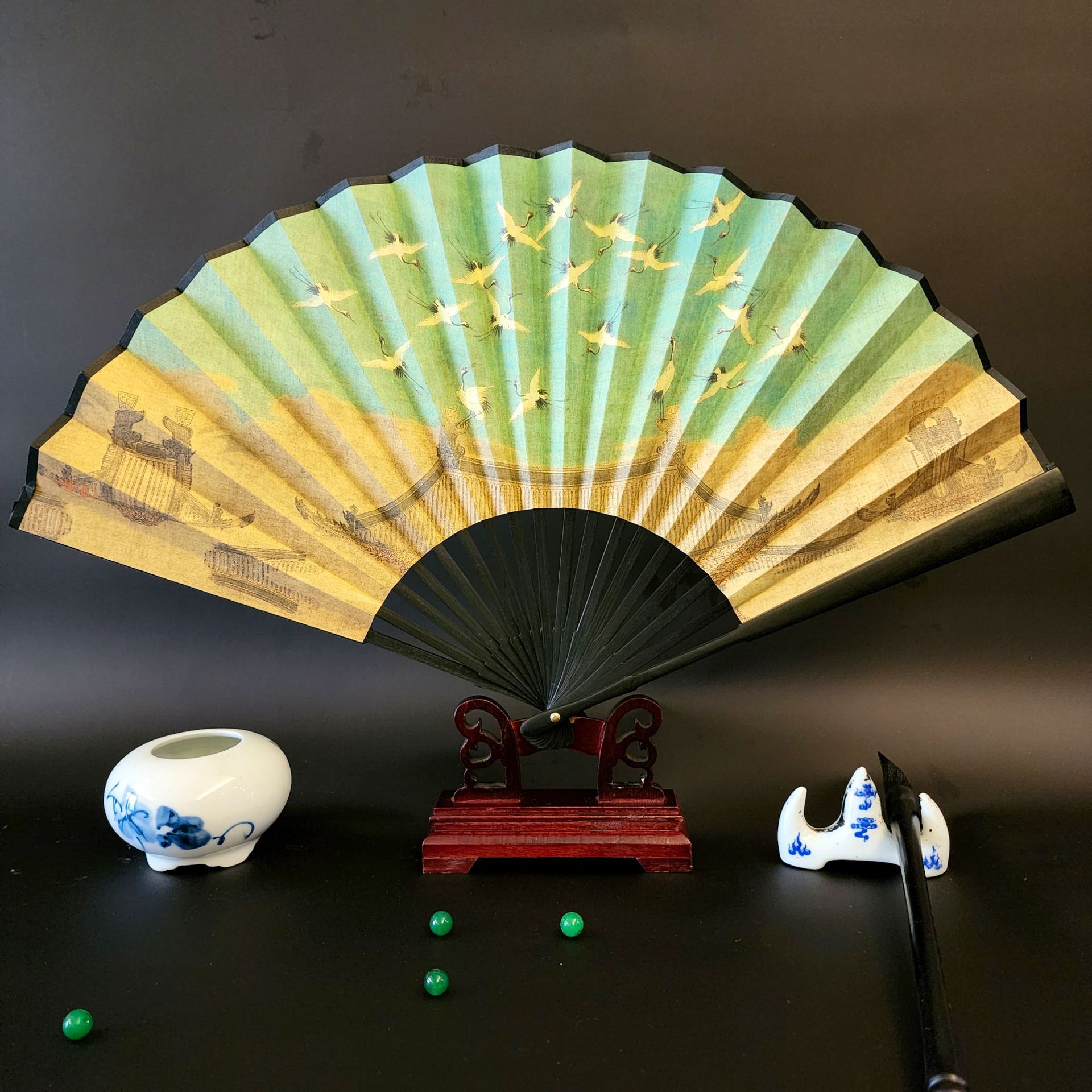 宋徽宗瑞鶴圖扇子批發中國風摺扇定製宣紙摺扇定做摺疊扇一把