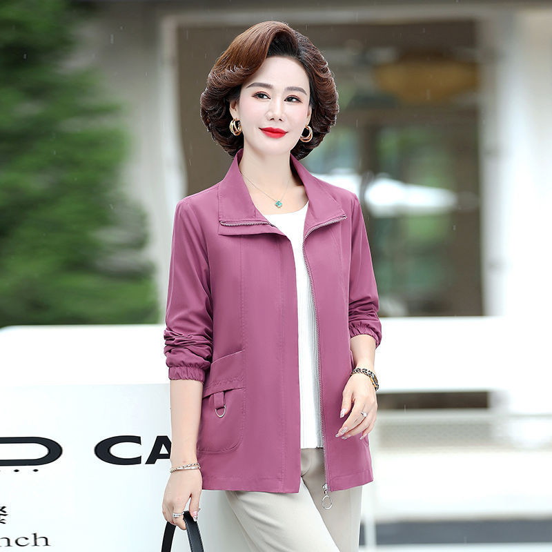 中老年女妈妈宽松夹克上衣大码休闲秋装风衣外套2025新款洋气氨纶|undefined