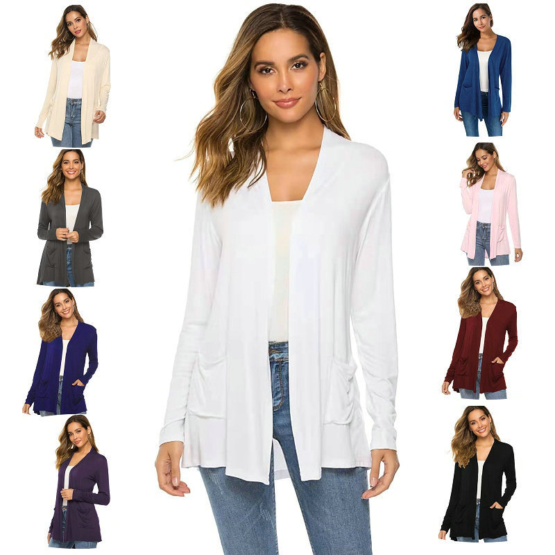 Europe and the United States cross-border foreign trade new versatile plus size fashion casual knitted cardigan solid color long sleeve coat women