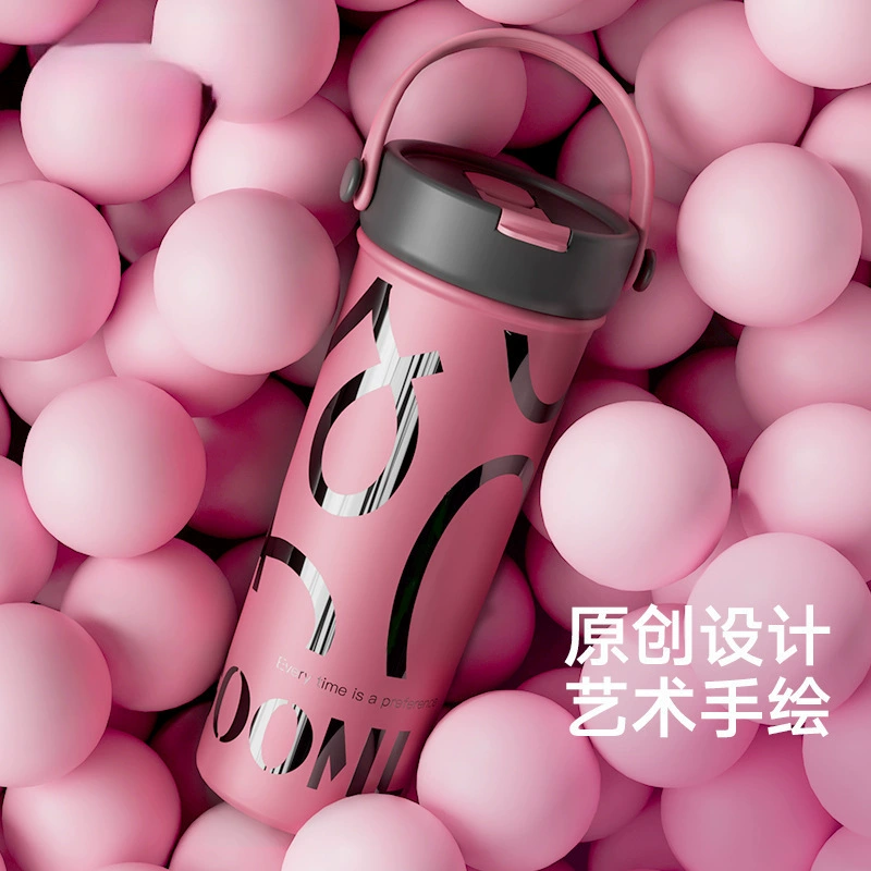 Кружка для воды GOOM art, ручная роспись, 2025, новая, женская, термокружка, большая вместимость, для девушек, стильная, портативная, с трубочкой