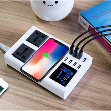 智能桌面多口充电器8口USB手机快充无线充AC插座数显多功能充电桩
