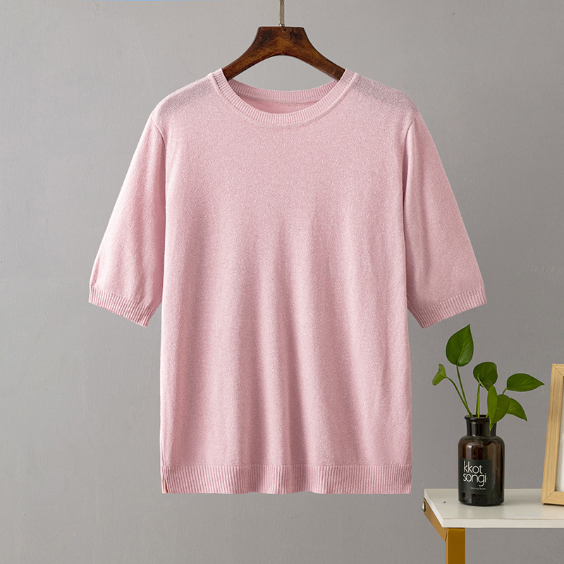 146g Weight Half Sleeve Sleeve Length Regular Sleeve Sleeve Type stretch cotton Fabric Type Regular Top Length T-shirt Tops Type Daily Occasion Round Neck Neckline Bright Silk Function Slim Fit Type Solid Color Pattern Summer Season Women's Gender Casual, Basic, Commute style Style Wholesale Women's Casual Basic Commute Style Solid Color Half Sleeve T-Shirts 12