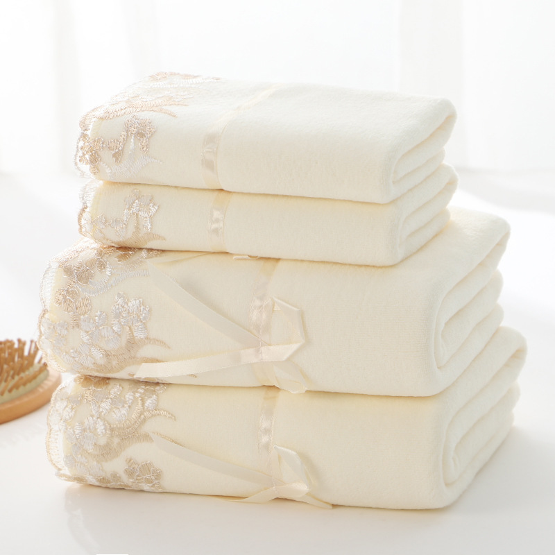 Lace-Edged Towel, Bath Towel, Polyester-Bamboo Fiber Hair Drying Towel, Thickened Patch Embroidery, Suitable for All Seasons, Customizable with Logo, Quick-Drying Lace-Edged Towel, Bath Towel, Polyester-Bamboo Fiber Hair Drying Towel, Thickened Patch Embroidery, Suitable for All Seasons, Customizable with Logo, Quick-Drying