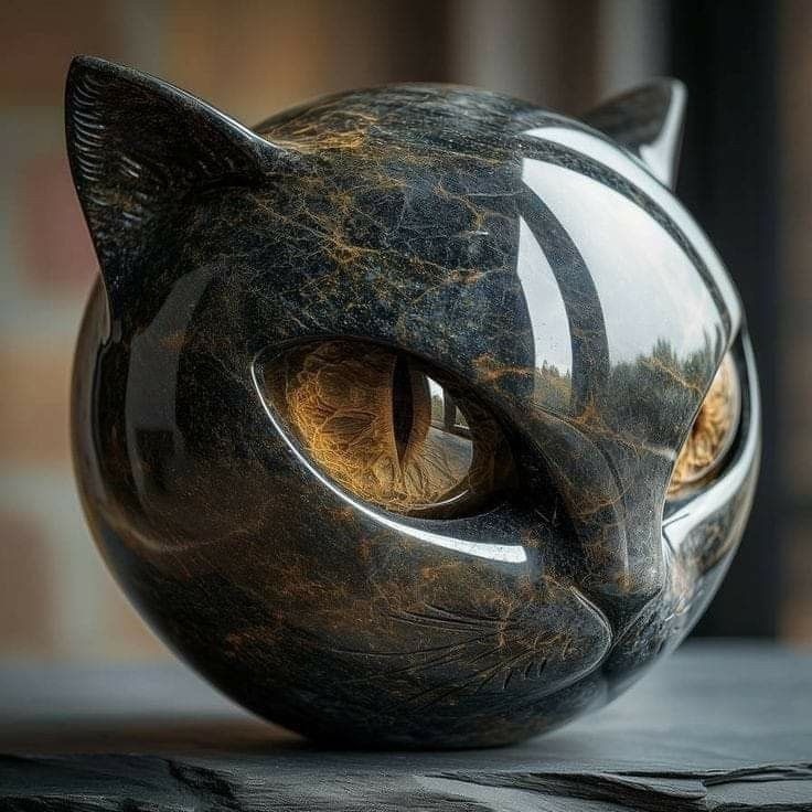 跨境Luxury Black Cat Stone Sculpture猫头黑猫摆件家居庭院设计|undefined