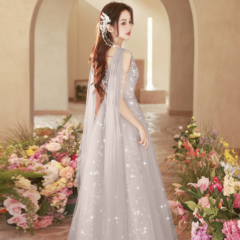 Vestido de noche para banquete, nuevo estilo de verano 2026, con lazo gris, estilo transfronterizo, vestido de actuación para exámenes de arte y actuaciones de coro. image 5