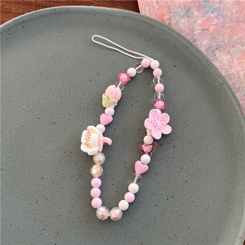 Creative mobile phone chain pink girly style beaded bracelet pendant cute creative tulip lanyard key chain for women