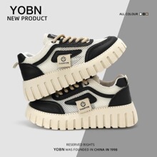 YOBN小白鞋韩版ins运动跑步女学生厚底增高休闲百搭板鞋女H78卡其