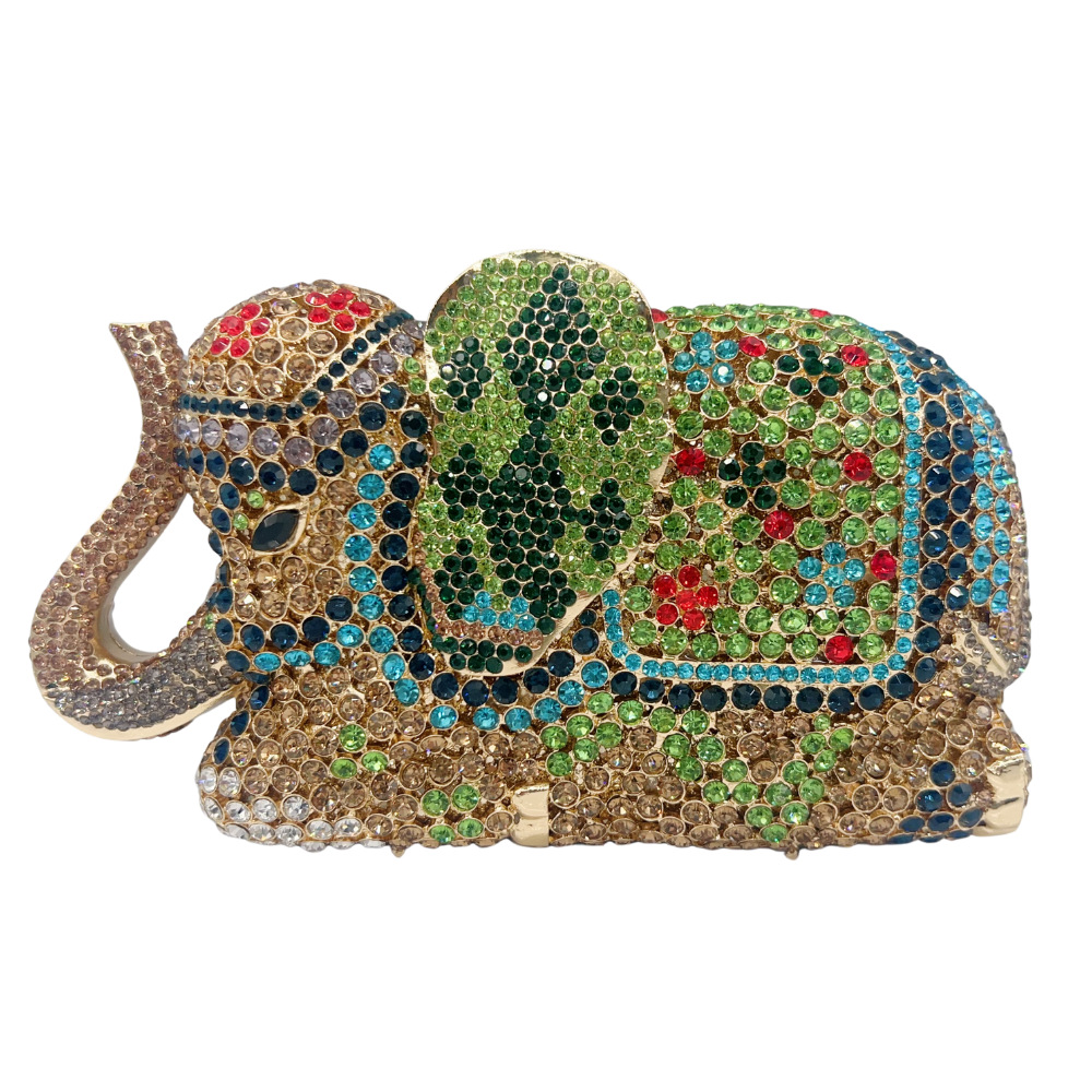 Bolsa de cena de metal europeo y americano, bolsa de cena de diamantes, bolsa de banquete, bolsa de mujer, verde dorado.