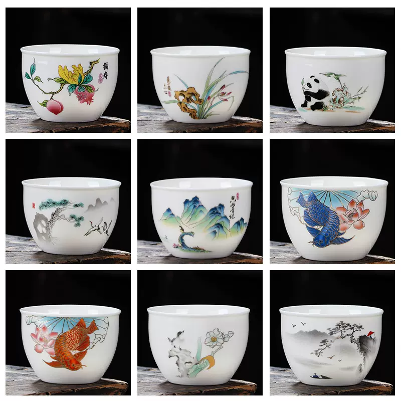 羊脂玉瓷茶杯功夫茶具单个品茗杯家用水杯单杯高颜值商务logo礼品