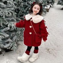 女童呢子大衣2025冬季加绒加厚儿童呢大衣中长款毛呢外套红色年服