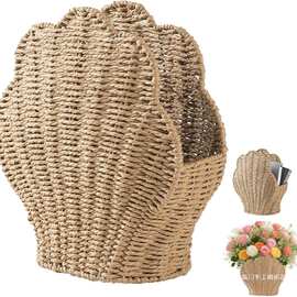 编织壳篮天然材料存储，用于杂志组织玩具存储和书籍展示