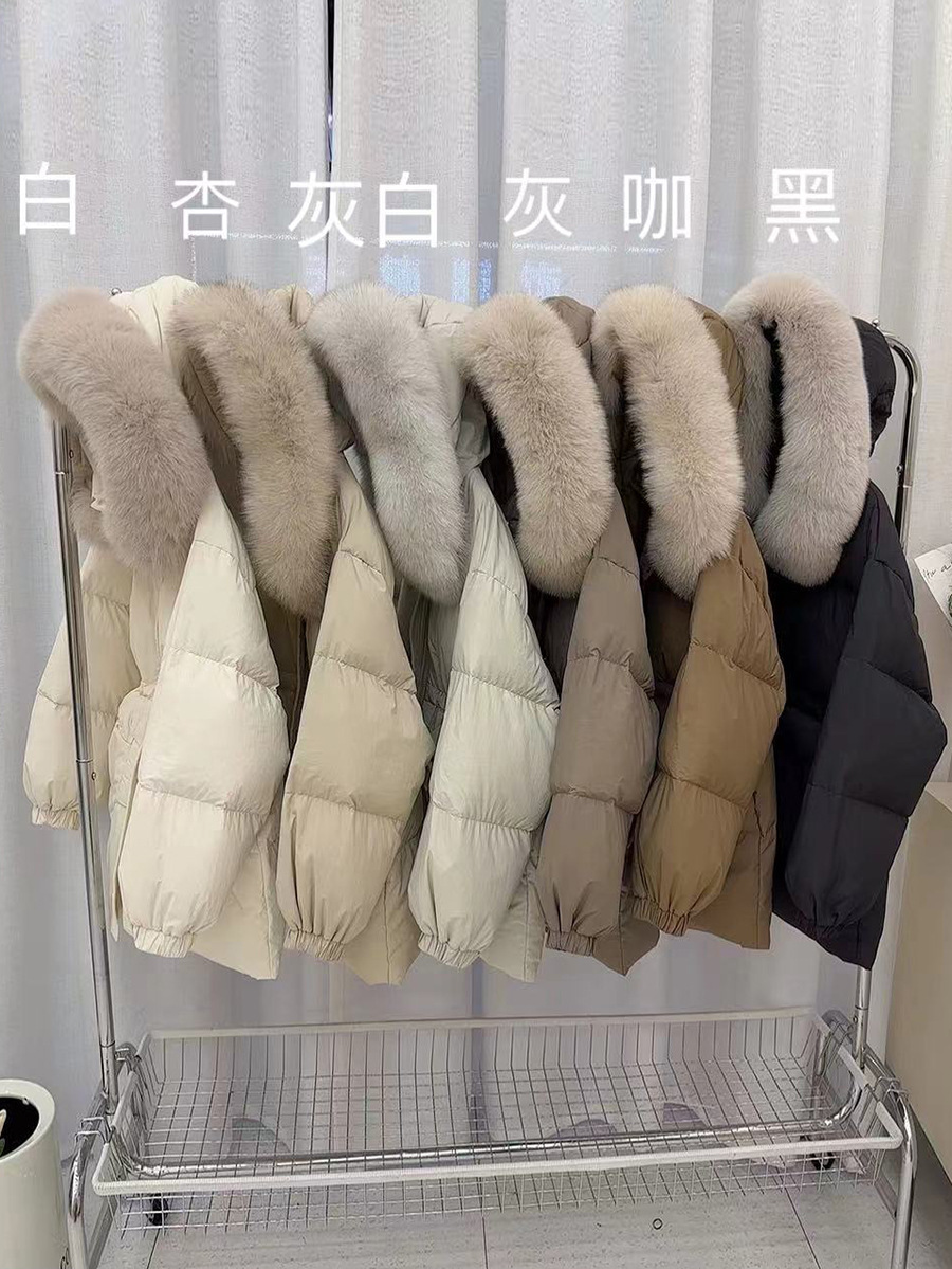 高級韓国風ダウンジャケット レディース ショート丈 2025年冬新作 厚手 フォックスファー襟 ウエストシェイプ 細見え ホワイトダックダウンジャケット