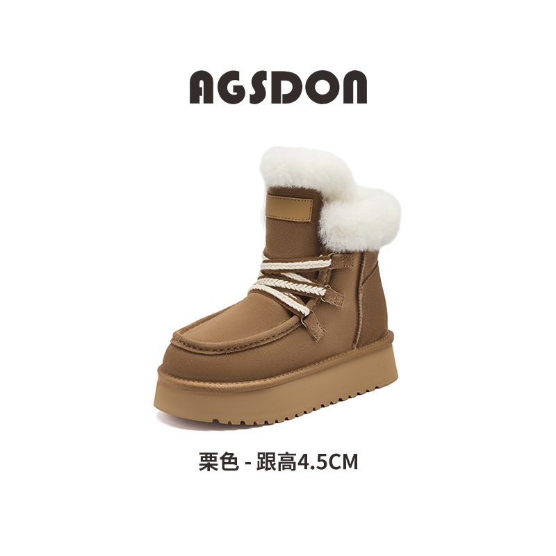 Botas de nieve de fondo grueso para mujeres de invierno 2025 nuevas botas cortas gruesas de lana y algodón