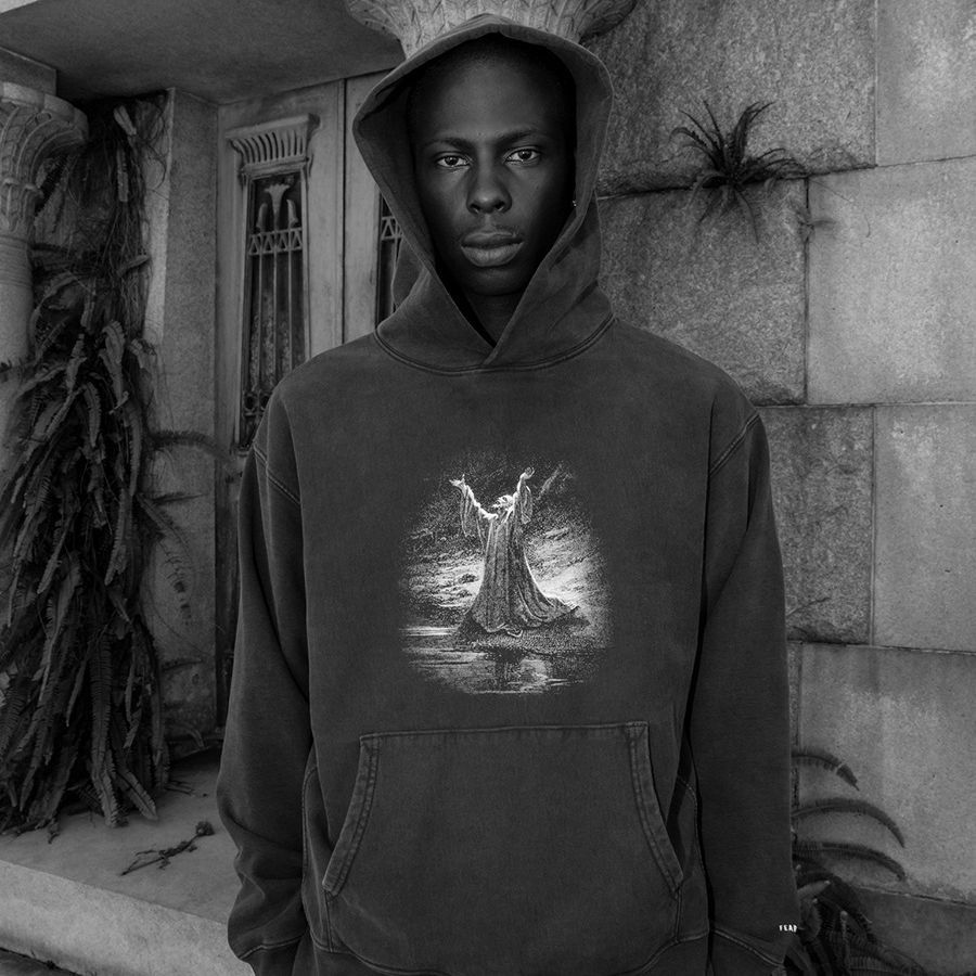 High Street MIEDO DE DIOS conjunto-nombre de la figura impresa lavada apenada suelta suéter con capucha europea y americana Sudadera con capucha moda